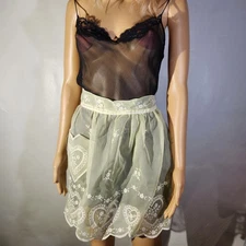 Sexy Vintage Apron 60s 70s Yellow Sheer White Trim HEARTS Lace Hostess Bar Maid