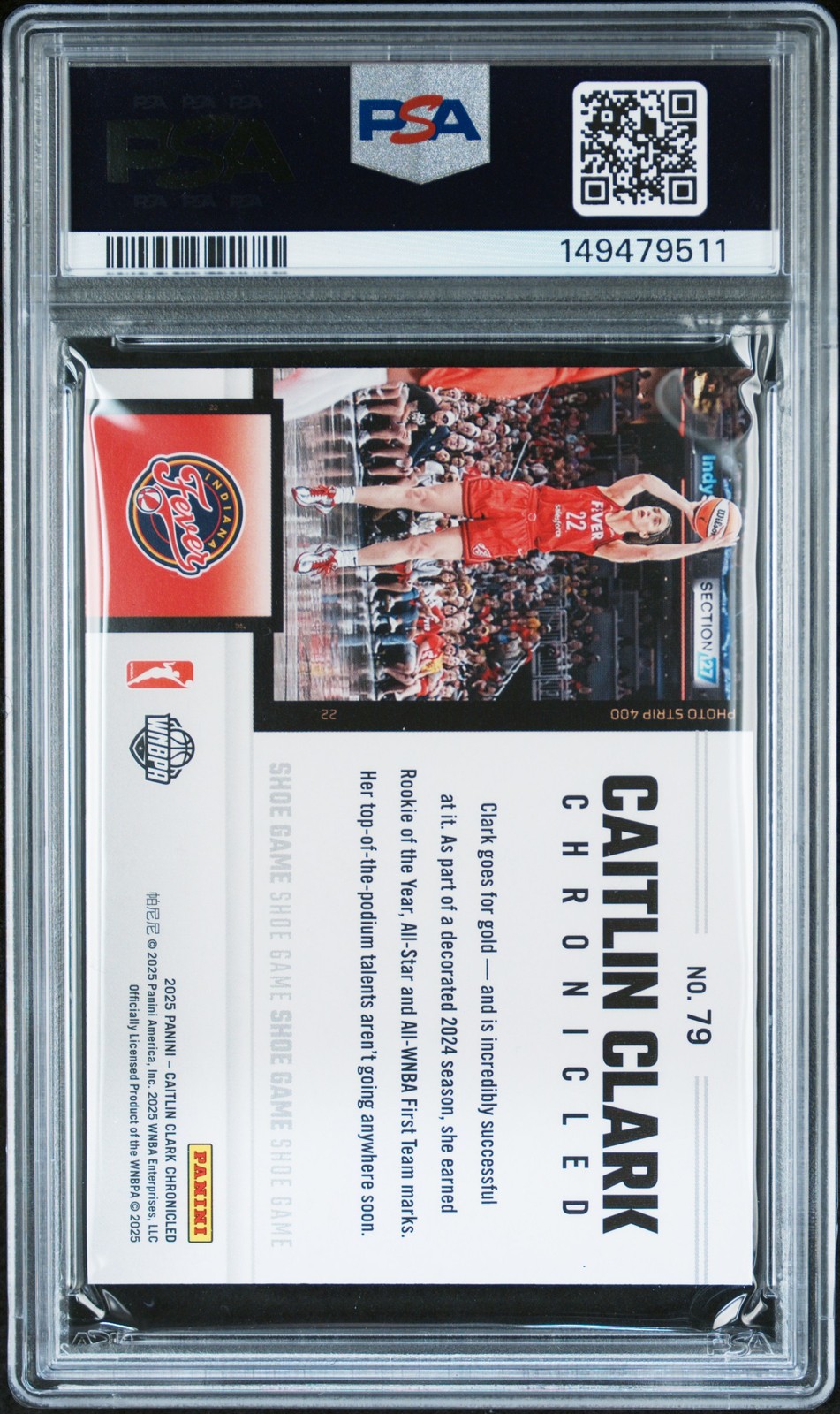 2025 PANINI CAITLIN CLARK CHRONICLED RED HOLO #79 CAITLIN CLARK PSA 9 view 2