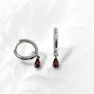 925 Sterling Silber kleine Creolen rote Zirkonia Träne Hänger Creolen