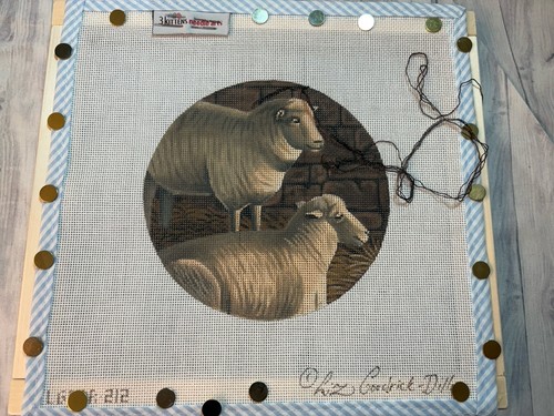 Needlepoint Hand painted Christmas Liz Goodrick Dillon Nativity Sheep