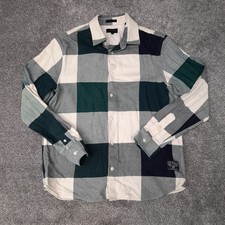 Ted Baker NOTLEY Men's Large Check Shirt Teal Navy Size 4 L Cotton Lyocell