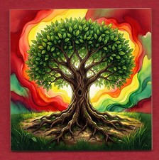 Multicolour Tree decorative ceramic art display tile 11cm