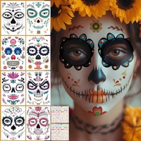 10 Blatt Halloween Tattoo Gesicht, Tag Der Toten Totenkopf Skelett Aufkleber,...