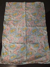 VTG Quilted Baby Blanket Doll Bird Bunny Kitchey Backed Lined Pink Blue Yellow