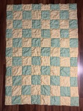Checkerboard Gingham Green And Yellow Patchwork Crib Quilt 45  X 32  