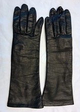 Vintage Women's FOWNES Long Black Soft Leather Gloves Silk Lined 7