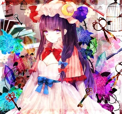 Anime patchouli knowledge touhou girls flowers keys Custom Gaming Mat Desk