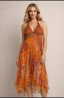 Nocturne Sue Wong Dresses Uk Sue Wong Nocturne Silk Beaded Halter Dress  Orange Boho Festival