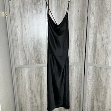 NWT Hello Molly Slip Dress Size L / 8 Midi Satin Scoop Cowl Neckline Black Color