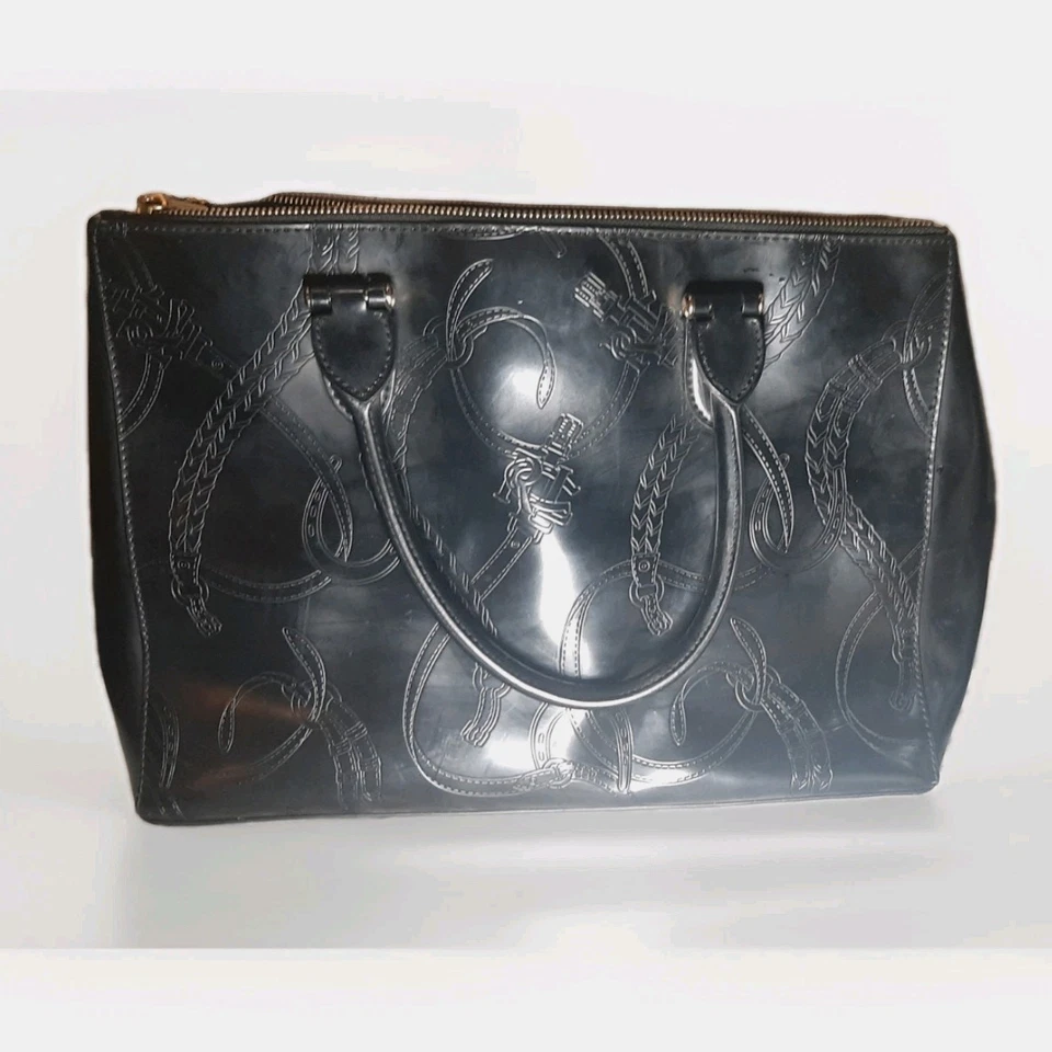 Bolso Cartera Ralph Lauren Negro Charol Doble Asa Foto 4 de 4