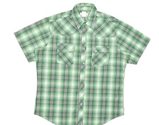 Wrangler Wrancher Men's XL Green Plaid Short Sleeve Western Pearl Snap Shirt