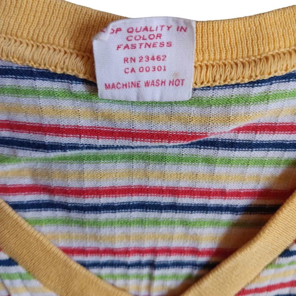 Camiseta Buster marrón vintage de 6/7 para niños años 70 sin mangas a rayas puntada única Foto 4 de 4