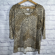 Chico  s Animal Leopard Print 3/4 Sleeve Tunic Top Women  s Size 2 Large V-Neck
