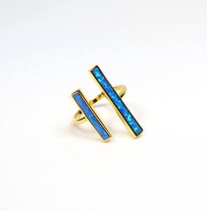 Authentic 18K Gold Plated Blue Opal Inlay Ring Size 5.5