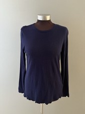 J McLaughlin Henri Cashmere Blend Sweater Sz Medium Blue Scalloped Hem Preppy