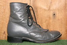 Vintage JUSTIN Gray Leather Kiltie Roper Boots Youth 5.5 D   Women's 7-7.5