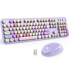 Wireless Keyboard and Mouse Combo, MOFII Full-Size Retro Round Keyboard and M...