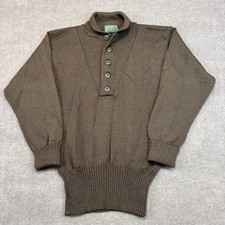 Vintage US Army Wool Sweater Mens M Brown High Neck 5 Button Henley Pullover 80s