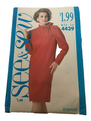 Butterick See & Sew Sewing Pattern 4439 Size 16 - 24 Misses' Straight Dress UC