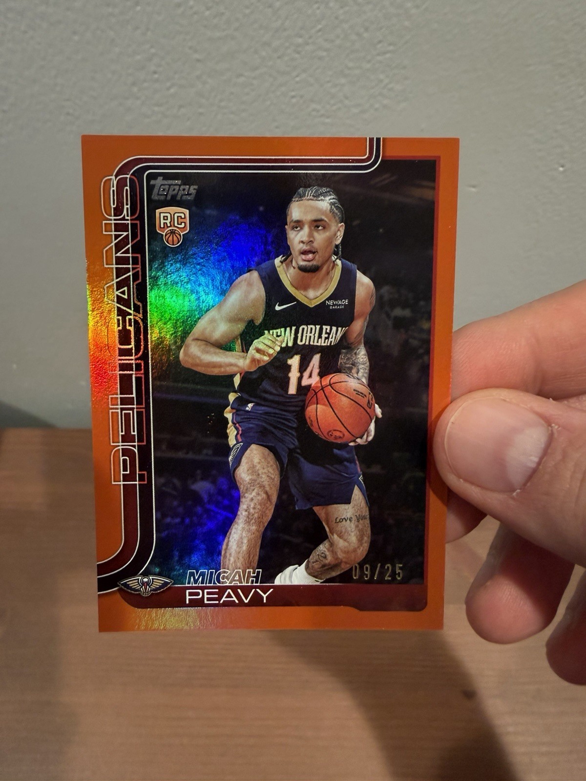 Micah Peavy 2025-26 Topps Flagship Orange Holo /25 RC SSP Pelicans