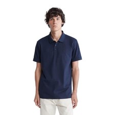 Calvin Klein Men's Smooth Cotton Monogram Logo Polo Shirt Dark Sapphire- XL