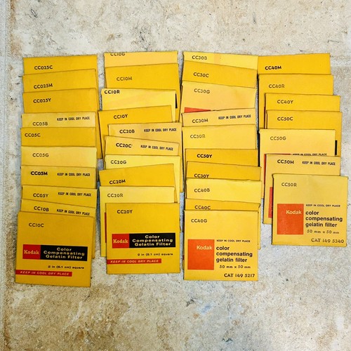 Kodak Color Compensating Gelatin Filter Lot Of 37 - Used Vintage 2" square 50 mm