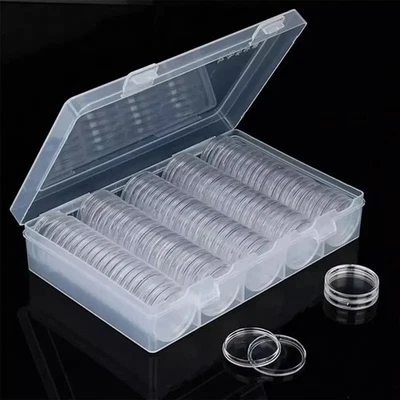 x100 Capsules pour pièces monnaie 27/30mm 2euros Stockage protection collection - Photo 1/4