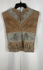 Vintage 70s Western Suede Leather Fringe Vest Tan Gray Horse Horseshoe — photo 1