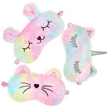 3 Pieces Sleep Mask for Kids, Girls Plush Sleeping Eye Cover Soft Eye