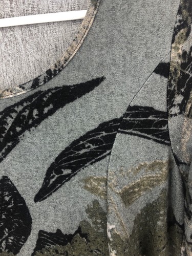 Papillon SZS Dress Green Black Leaf 3/4 Sleeves Knee Length Pockets Boho A21 - Picture 4 of 5