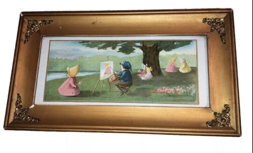 Adorabile quadro antico da parete stampa incorniciata cofano bambini taber e prang bello - Foto 2 di 11