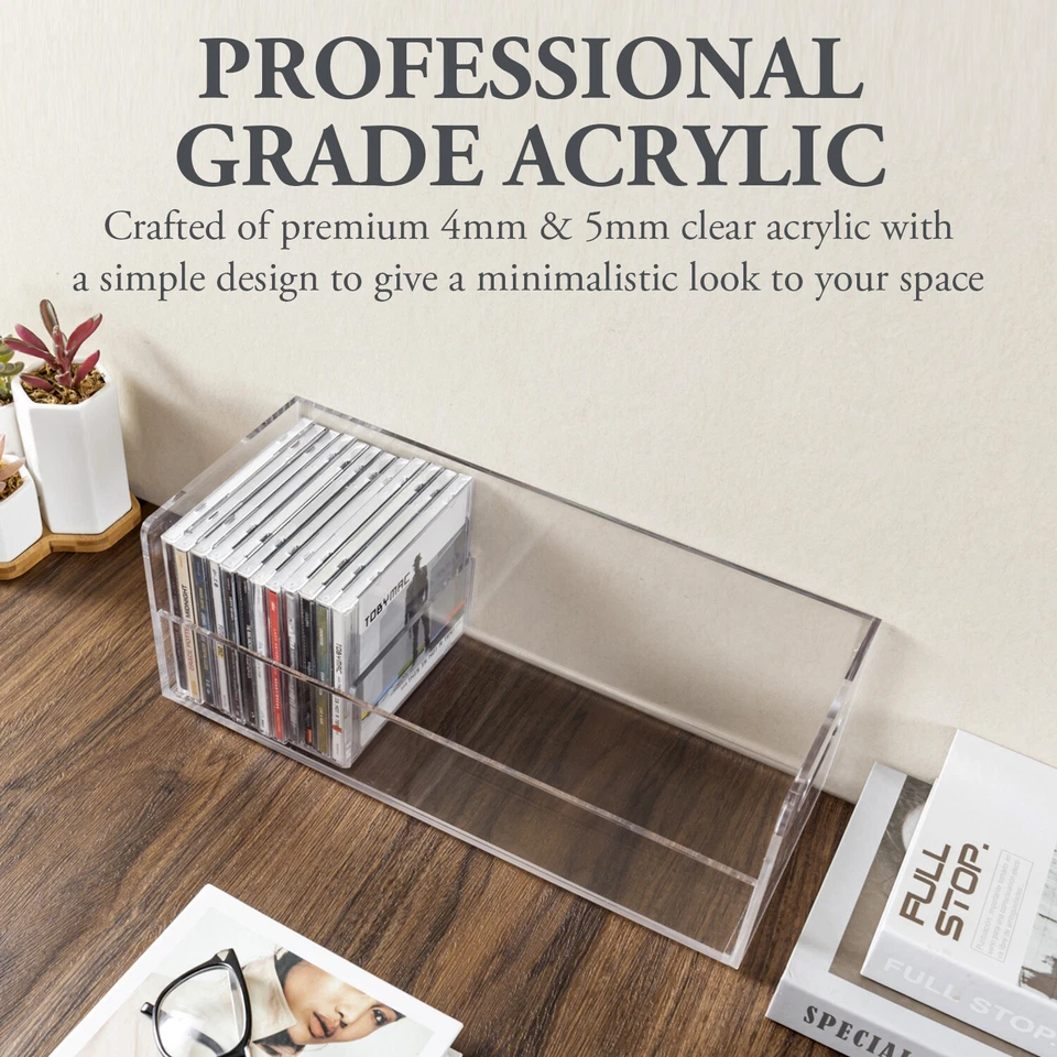 Clear Acrylic Stackable CD Holder Rack, Media Storage Organizer w/ Cutout Handle - Image 3 of 4