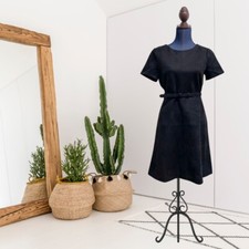 ANN TAYLOR Women's 8 Petite Faux Suede Belted Dress Short Sleeves Black