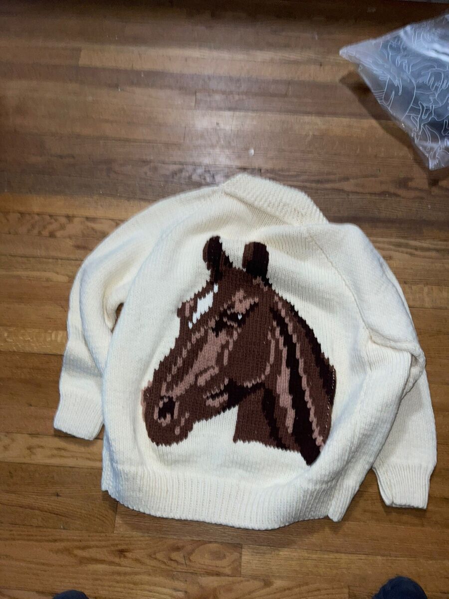 Vintage 70s Horse, Horseshoe, Grass Jumping Cowichan Wool Vintage 70s Horse, Horseshoe, Grass Jumping Cowichan Wool