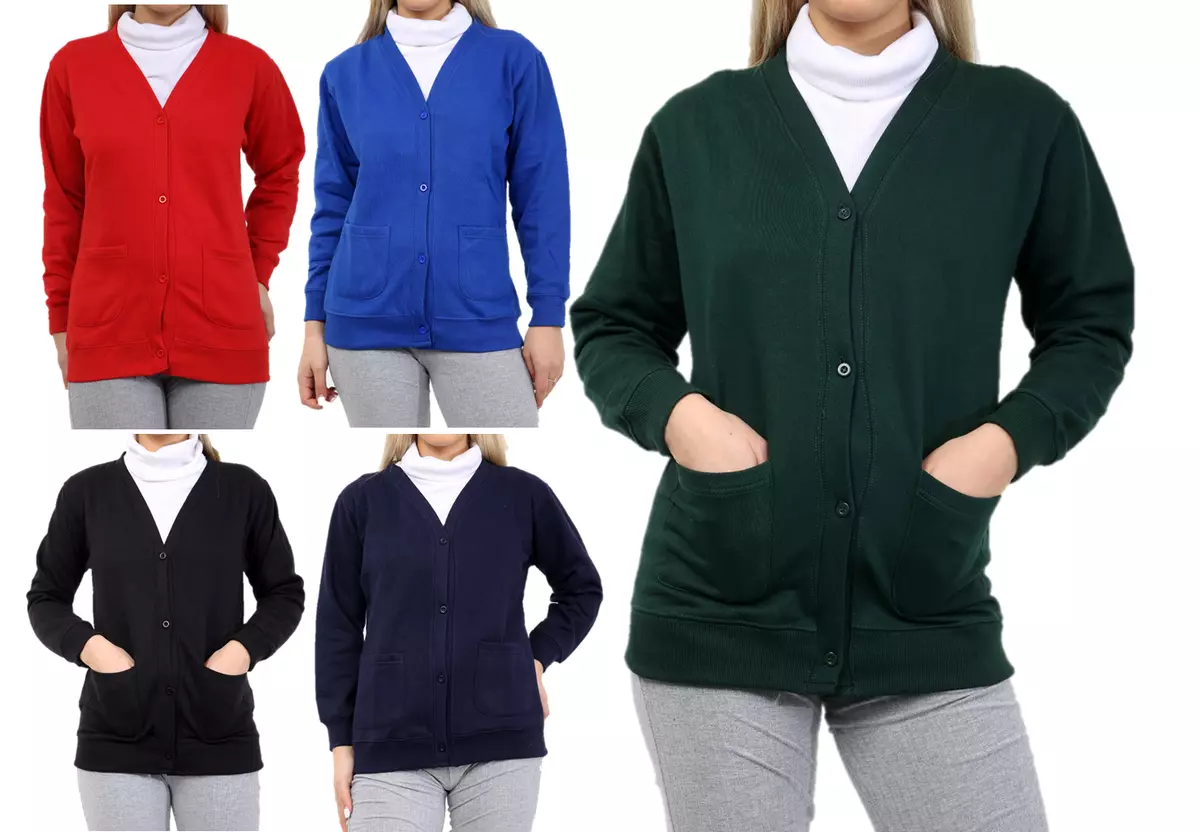 Girls Kids School Fleece Button Cardigans jumper Sweatshirt Tops