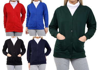 MÄDCHEN KINDER SCHULE FLEECE KNOPF STRICKJACKEN PULLOVER SWEATSHIRT OBERTEILE TASCHEN SHIRT