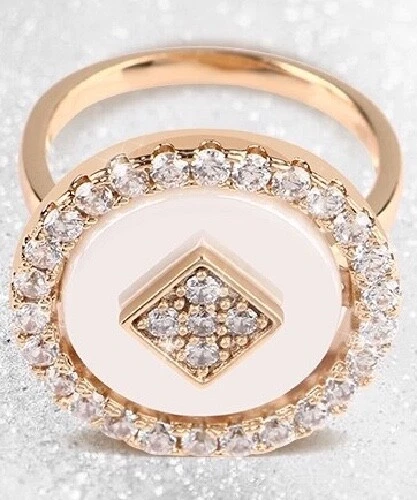 Nuevo Anillo Redondo Fino Oro Rosa 585 Cerámica Blanca Talla 7 De Europa ENVÍO GRATUITO Foto 3 de 4