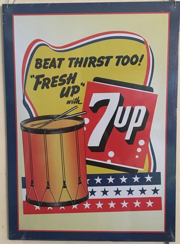 7 up sign Beat Thirst Fresh Up Drum Vintage Style New 12” X 16” Soda Pop USA