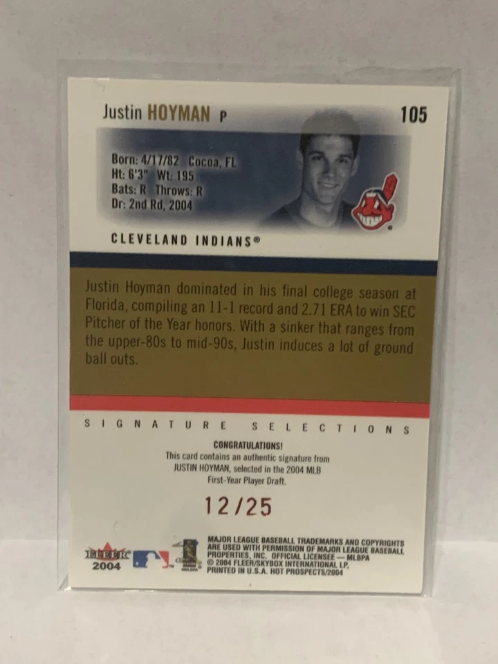 2004 Hot Prospects Draft Edition Red Autograph #'d/25 - JUSTIN HOYMAN - Image 2 of 2