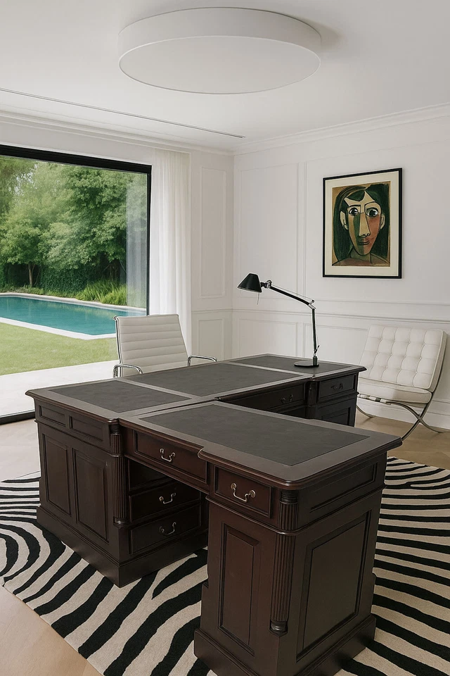 Mahagoni Schreibtisch Antik Chefbüro Partnerdesk Doppelschreibtisch Ecktisch - Bild 3 von 4