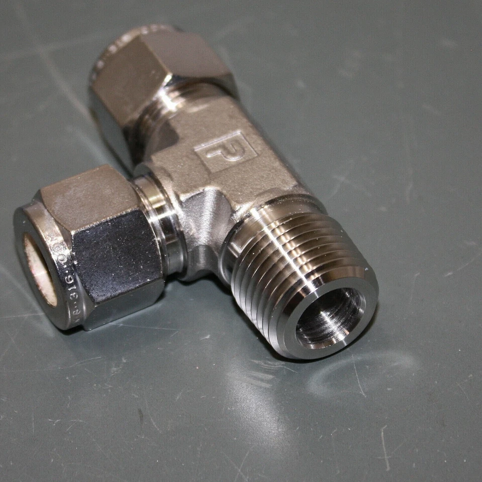 1/2 Tube x 1/2 MNPT x 1/2 Tube 316ss Male Run Tee Fitting Parker 8MRT8N-316 - Image 2 of 3