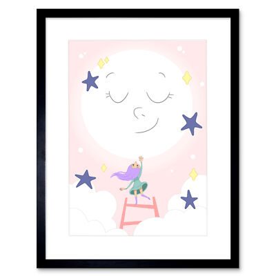 Mädchen Mondkletterer Mädchen Kunstdruck Gerahmtes Poster Wanddeko