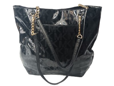 Michael Kors Jet Set North South Chain Tote Bag Signature Patent Leather AS IS