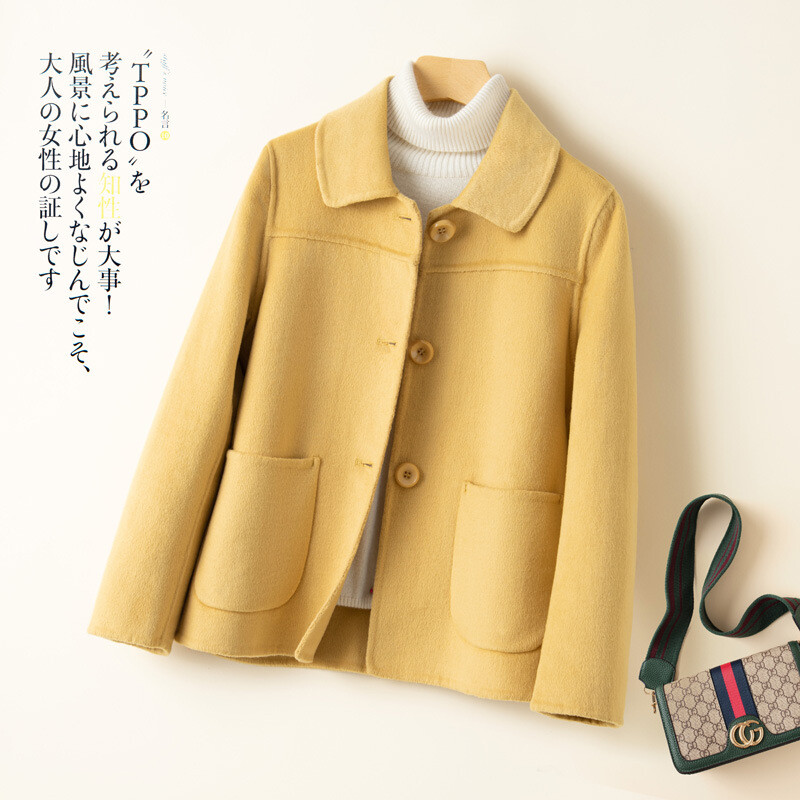 Women's Coat Fashion Wool Double-sided Cashmere Coat Woolen Overcoat Elegant Women Jacket with Belt