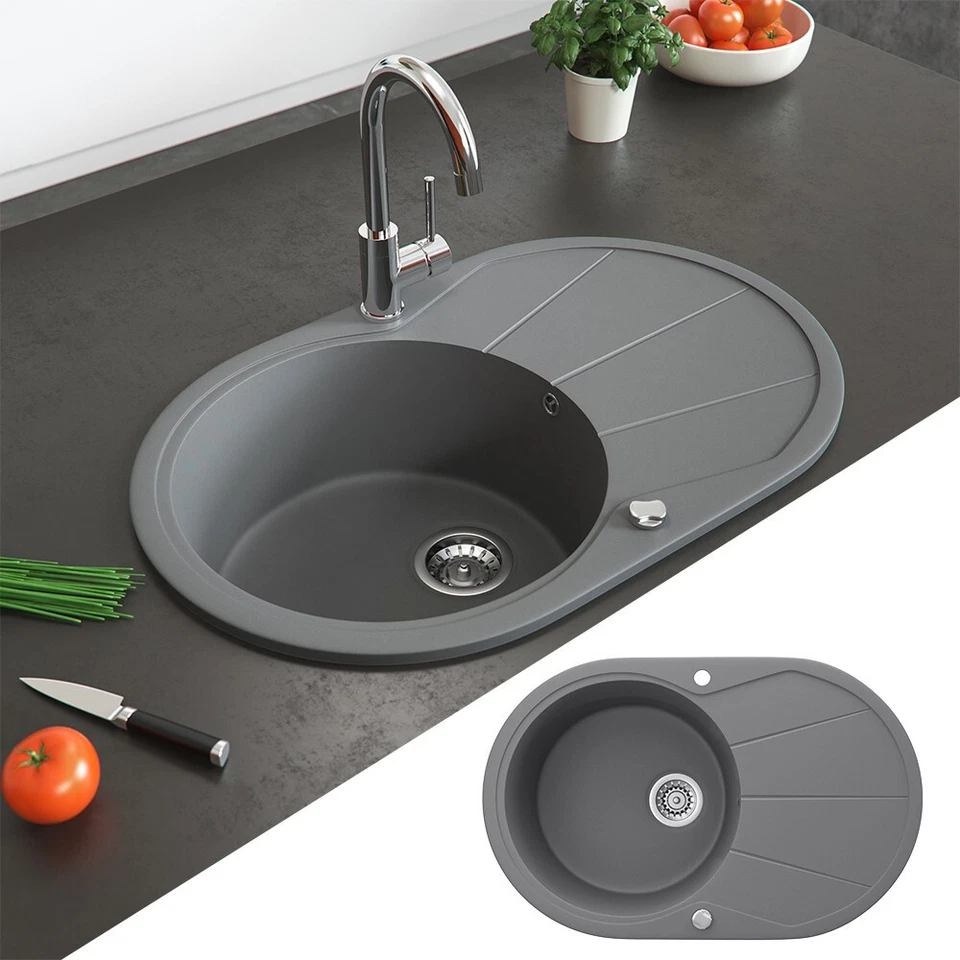 BERGSTROEM Évier de cuisine en granit encastré réversible 780x500 gris