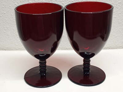2 Vintage RUBY RED GLASS STEMMED WINE GLASS