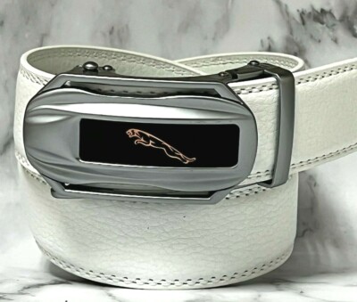 Fashion Leather Silver Slide White Men's Belt Automatic Buckle