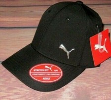 MENS PUMA STRETCH FIT FITTED BLACK HAT CAP SIZE S/M
