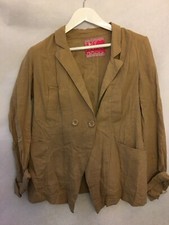 Vintage Free People Linen Rayon Blend Double-Breasted Blazer XS Tan Lightweight