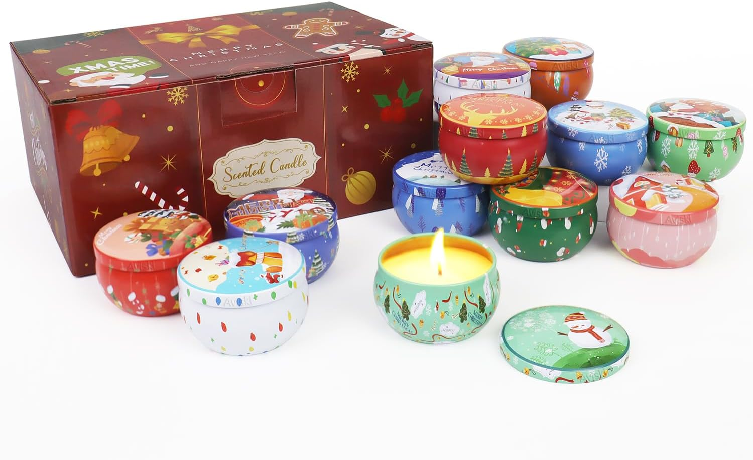 12 PCS Christmas Scented Candles, 2.5OZ Jar Candles, 12 Christmas Fragrances Can